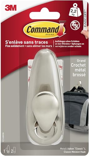 Command FC13-BNFGN Forever Classic Metal Hook L, Large, Brushed Nickel, FC13-BN