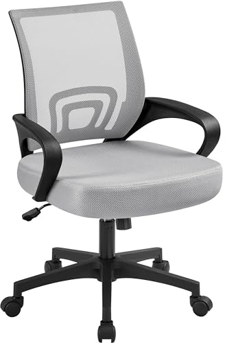 Yaheetech Silla de Oficina Silla de Escritorio de Malla Giratoria Gris | Regulable en Altura, Silla con Apoyo Lumbar, Función Inclinación, Silla Malla Transpirable, Capacidad Max136 KG