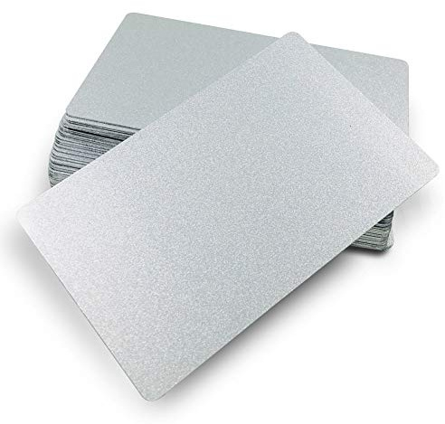 Ebamaz 50 tarjetas de visita de metal de sublimación de 0,45 mm de grosor, de aluminio, para impresión a color, impresión UV, grabado láser personalizado (plata perla)