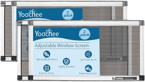 Yoochee Expandable Window Screen, 2 Pack Adjustable Window Screen (10 H x 19 - 36 W) - Small Replacement Window Screens with Frame, Durable Replacement Screen for Window