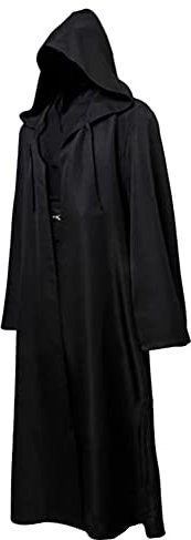 GraduationMall Schwarz Umhang mit Kapuze Herren Damen Mittelalter Mantel Jedi Robe Ritter Fancy Halloween Cosplay Kostüm Cape M