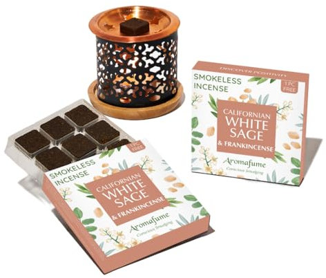 White Sage & Frankincense Incense Bricks with Snowflake Burner by Aromafume | 2x9 Bricks | Sage Incense for Cleansing Negative Energy & Protection | Sage for Smokeless Smudging, Spiritual Cleansing