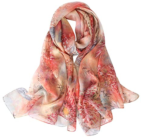 STORY OF SHANGHAI Foulard Donna Seta di 100% Seta, Stola Elegante Cerimonia Chiffon Leggera, Sciarpa Primaverile con Fantasia Colori, Adatto a molteplici occasioni.Fiori Crisantemi su Giallo