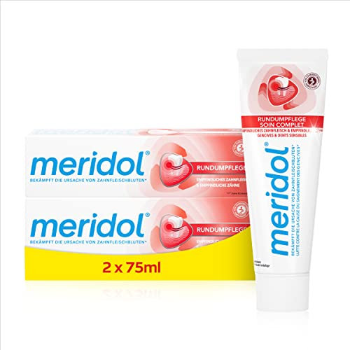 meridol Zahnpasta Rundumpflege 2x75ml - tägliche Rundumpflege für empfindliches Zahnfleisch & Zähne