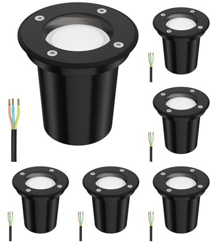 ledscom.de 6 st. markinbyggnadslampa BOLI för utomhusbruk, IP67, svart, rund, 108mm Ø inkl. LED-lampa 450lm varmvit