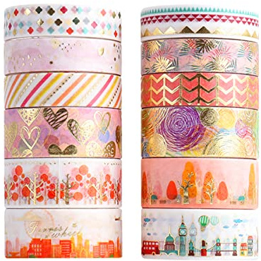 Jagowa 12 Rolls Washi Tape Set, Floral or Starry Sky Tape Decorative Masking Tapes, Pocket Stickers for DIY, Arts Craft, Gift Wrapping Decoration, Party Decoration, Bullet Journal (Flower)
