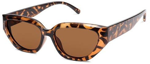 SOJOS Cateye Polarisiert Sonnenbrille Damen Vintage Eckig Retro Coole Frauen Schmale UV400 Schutz Klassische Outdoor Moderne Sonnenbrillen SJ2237 mit Schildpatt Gestell Braun Linse
