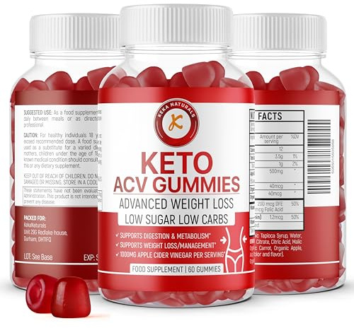 ACV Keto Gummies zur Gewichtsreduktion – Fettverbrennung & Stoffwechsel – Wenig Zucker & Kohlenhydrate – Apfelessig Detox mit Rote Beete & Vitamin B12 – 60 Stück