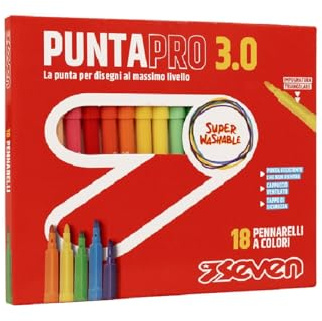 SEVEN Puntapro 3.0 skolpennor – låda med 18 st, färgmarkörer, supertvättbara, barn och tonåringar