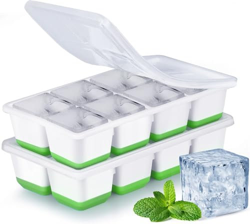 Große Eiswürfelform aus Silikon, JRISBO 2er-Pack Eiswürfelbehälter mit Deckel Sicher BPA-frei und LFGB-zertifiziert, Stapelbare Eiswürfel Form Eiswürfelformen Groß Ice Cube Tray