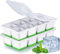 Cubiteras para Hielo Grande, JRISBO 2 Piezas Cubitera Silicona con Tapa para Cubitos de Hielo, Cubitera Silicona sin BPA Apilables Moldes de Hielo Ice Cube Tray para Cóctel Whisky (Verde)