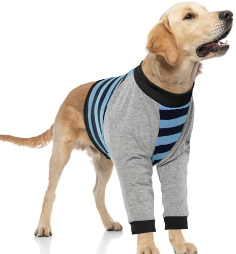 FUAMEY Dog Recovery Sleeve with Elbow Protector, Blue Stripe, L