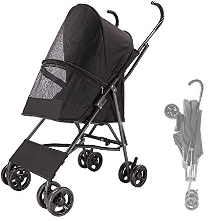 Kinderwagen für kleine Hunde, Katzenbuggys für kleine Hunde, Schirmstruktur, leichter Haustierbuggy für Katzen, Welpen- und Kätzchentransportwagen für Hunde (Schwarz)