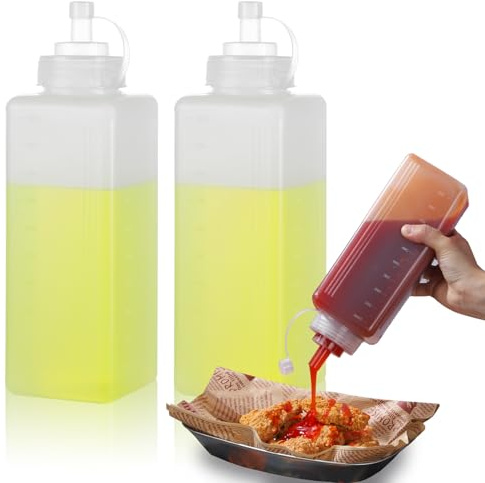RAMFIYN 2 Pack 1 qt Large Squeeze Bottle Wide Mouth Squeeze Bottles Mayo Squeeze Bottle Salsa Dispenser Large Condiment Squeeze Bottles