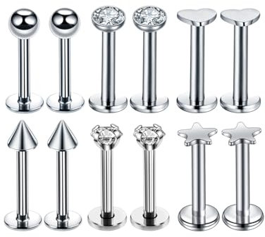 Studs - 6 paar 16G G23 Titan Piercing Internally Threaded Lippenpiercing Tragus Earrings Piercing Ohr Tragus Piercing Piercing Knorpel Helix Piercing Tragus Stud Silber