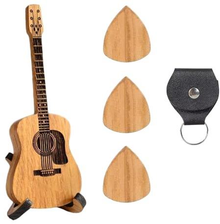 Bettinay Wooden Guitar Plectrum Holder with 3 Guitar Picks and Plectrum Case Bag for Guitar Players Lovers