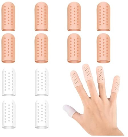 Gel Fingerlinge,12 PCS Silikon Fingerhandschuhe Fingerhülsen Atmungsaktive Fingerschützer Fingerschutz bei Verletzung Fingerschutz für Wunden Fingerrisse Handekzem Fingerarthritis und Mehr