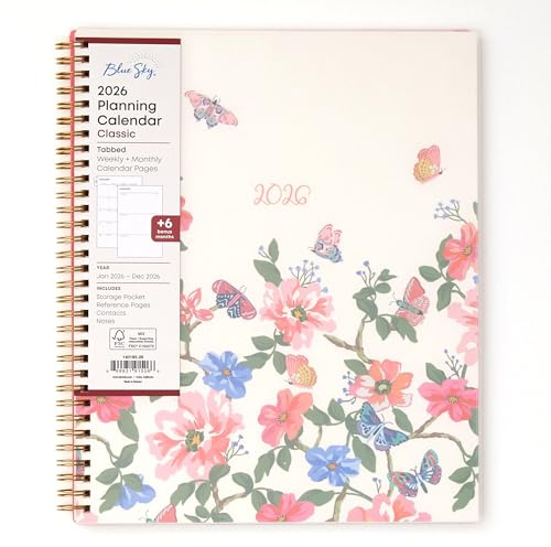 Blue Sky 2026 Weekly and Monthly Planner Calendar, January 2026 - December 2026, 8.5 x 11, Flexible Cover, Laminated Tabs, Durable Twin Wire Binding, Storage Pocket, Fly By