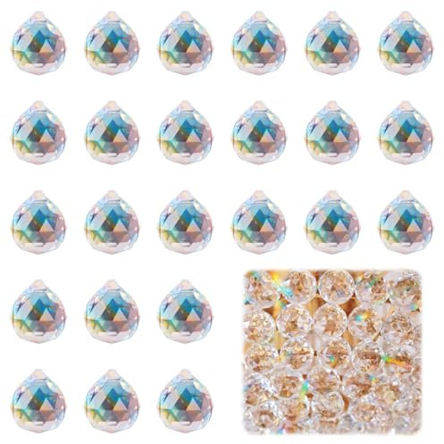 Attrape-Soleil Cristal 24 Pièces, Compatible avec sphères de Cristal 20 mm, Suspension pour fenêtre décoration Mariage Jardin, Prisme Lumineux Arc-en-Ciel