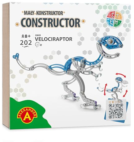 Constructor Velociraptor - Juego de construcción metálica - 202 Piezas - Dinosaurio articulado para Montar - Estuche Stem a Partir de 8 años