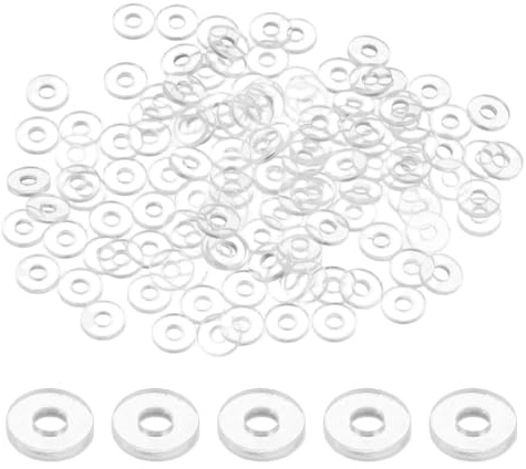 M METERXITY 100-Pack M2 PVC Flat Washers, 2mm ID 5mm OD 1mm Thick Clear Plain Plastic Washer Grommets for Door Handle/Automotive/Bathroom Hardware Replacement, Sealing Spacer Gasket Ring