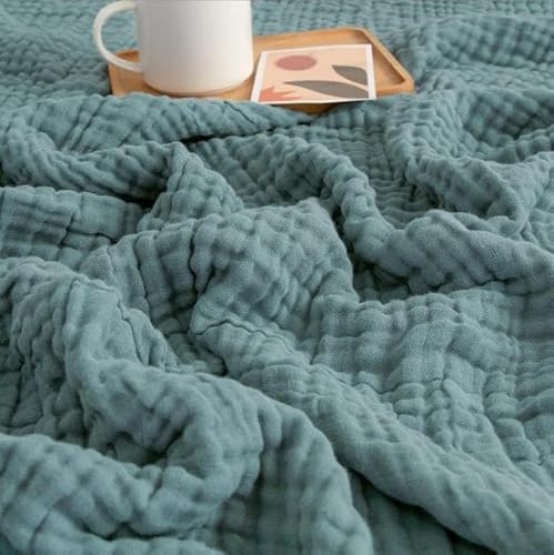 Yunlaishaocer Musselin Decke 150 x 200cm,100% Baumwolle,6-Lagige Weiche Sommerdecke,Atmungsaktive Musselin Decke Erwachsene,Dünne Kuscheldecke für Bett & Sofa,Tagesdecke Couch Überwurf (Dunkelgrün)