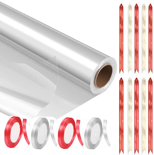 WRAPYARD Florist Cellophane Wrap for Hampers 40CM x 30M - Premium Clear Cellophane Wrap Roll - Celophane Hamper for Flowers, Cookies, and Birthday Gift Baskets - Clear Wrapping Paper for Hamper