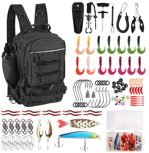 Pvnoocy Kit de supervivencia de pesca de 117 piezas con cajas de pesca, juego de herramientas de pesca impermeables con pinzas, saca anzuelos y asa de labio – Ideal como regalo para niños, nietos y