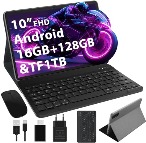 Dghrti Tablette 10 Pouces, 128Go ROM, 8000mAh, Tablet avec étui, Gris | Tablette Android,Octa-Core 2.0GHz, WiFi 5G/2.4G, BT5.0, GPS, Face ID, Widevine L1, caméra 5+8MP, 2To TF. Écran HD 10.
