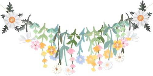 Pappersgirlang med ängsblommor, prästkrage-banner med blad för vår, trädgård, babyrum, födelsedag, bröllop, babyshower-dekoration