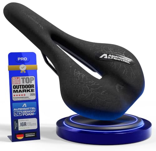 ALPENSATTEL® Ergonomisk cykelsadel [3D-minnesskum] – sadel för kvinnor och män – ventilerande material för perfekt tryckfördelning – universell sadelhållning för varje hjul