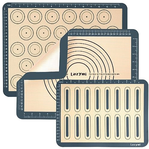 Lazymi Tappetino da Forno in Silicone Antiaderente Set da 3, Foglio da Forno per Macaron/Biscotti/Pane - Carta da Forno Riutilizzabile, Resistente al Calore, Facile da Pulire (Grigio)