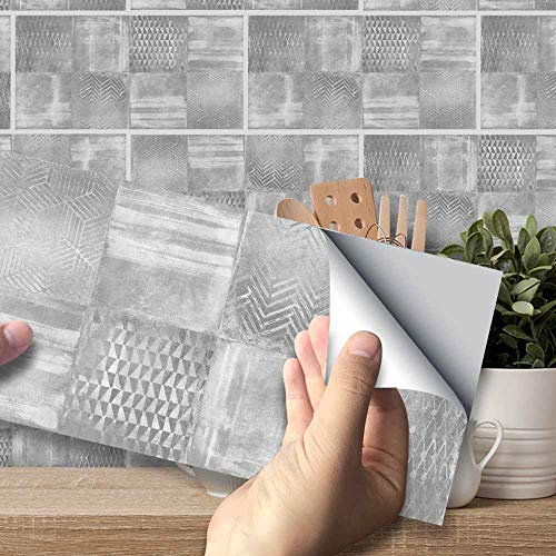 Hiser Kitchen Bathroom Wall Tile Stickers, 20 * 10cm DIY Rectangle Decals 3D Board Cement Style Sticker for Kitchen Living Room Bathroom Home Decor Self-Adhesive (Light gray cement brick,54pcs)