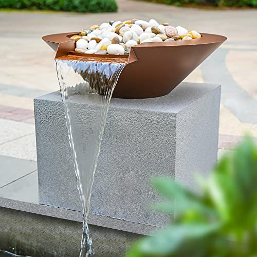 50,8 cm runde Garten-Wasserschale, Edelstahl-Wasserspiel für Teiche und andere Landschaftsbereiche (Antikbraun beschichtet)