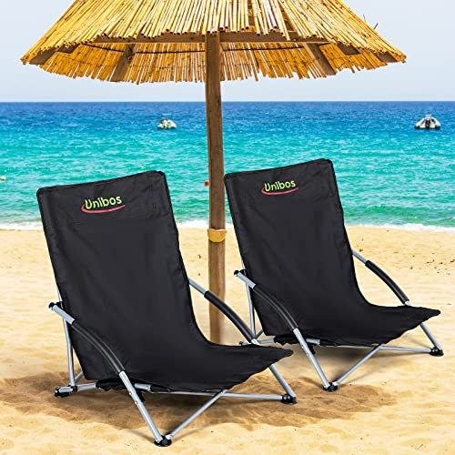 Unibos Set of 2 Folding Low Camping Chair, Lightweight,Foldable,Portable Garden Beach Chair Perfect for Camping,Garden,Festivals,Fishing,Caravan Trips and BBQs (Black)