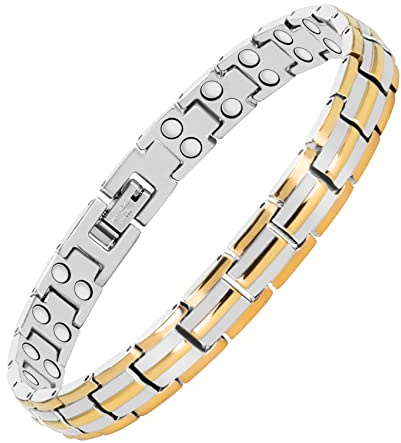 Feraco Magnetic Bracelet for Women Titanium Steel Magnetic Bracelet with Neodymium Magnets, Christmas Jewelry Gifts (8.66, 2X Strength Silver & Gold)