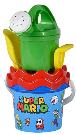 Super Mario Baby Eimergarnitur, Sandspielzeug, 5 Teile, Eimer, Sieb, Schaufel, Rechen, Gießer, 11cm, D:14cm, ab 10 Monate