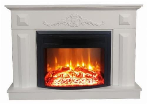 Casa Padrino Barock Elektrokamin Weiß/Schwarz 125 x 35 x H. 88 cm - Wohnzimmer Deko Kamin mit Fernbedienung - Wohnzimmer Möbel im Barockstil - Barock Möbel - Barock Elektro Kamine
