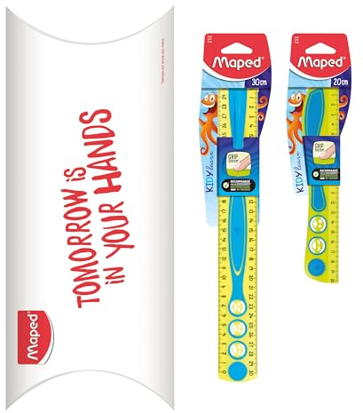 Maped - Lot de 2 Règles Kidy'Grip - Règle 20 cm + Règle 30 cm - Règle de Traçage - Système Grip Antidérapant, Graduation Ultra-Lisible - Bleu/Vert