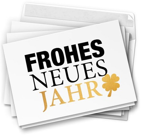 10 Neujahrskarten Grußkarten 2026 Neujahr Silvester - Klappkarten mit Umschlägen - Neujahrsgrüße Frohes neues Jahr Gold Look