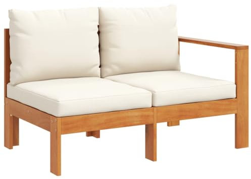 vidaXL Gartensofa 2-Sitzer, Gartensessel mit 1 Armlehne Kissen, Modular Loungesofa für Garten Terrasse, Sofa Garnitur Gartenmöbel, Massivholz Akazie