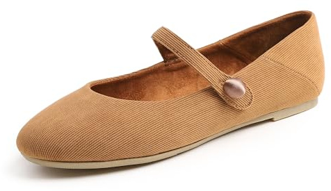 Feversole Women's Mary Jane Fashion，Femmes élégantes Chaussures décontractées Ballerines Fond Mou Confortable Marche Quotidienne Mary Jane Chaussures de Mode Chameau Corde Taille 38