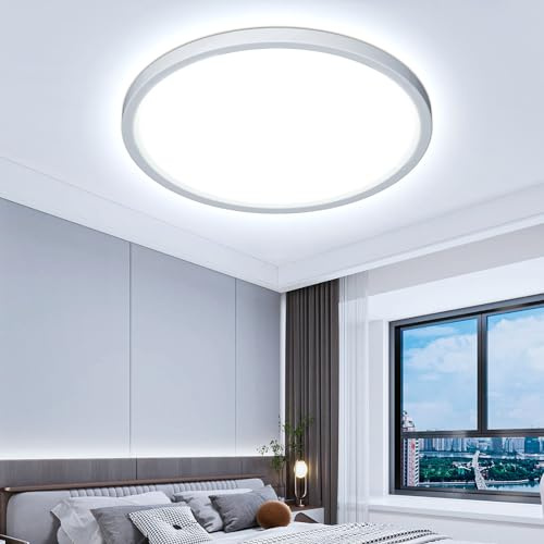 OTREN Plafón LED Techo 48W 40cm, Luz Blanca Fría 6500K, Panel Redondo Ultra Plano, IP44 Impermeable, Lámpara de Techo para Baño, Cocina, Salón y Dormitorio