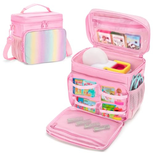 LoDrid Storage Bag Compatible with Little Tikes Story Dream Machine Books Starter Set, Carrying Case with Handle and Shoulder Strap for Storybook, Character, Pink, Bag Only
