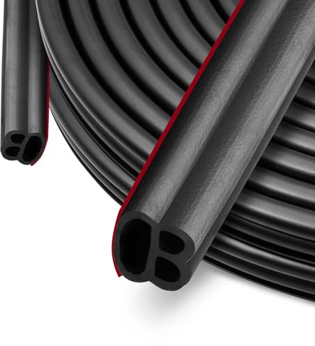 SUNWERK 6.2M Weather Stripping Seal Strip for Doors,Draft Excluder for Windows Upgraded D-Shape Rubber Self-Adhesive Draught Excluder for Door Frame Soundproof Insulation,Suit for 4 to 6mm Gap(Black)