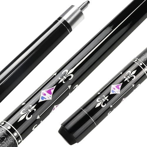 Winucue Billard Queue, 58 Pool Queue Sticks 13mm Spitzen für Professionelle Billardspieler, 1/2 Queue Sticks für Billard Tisch Sport für Bar Haus Pool Tisch Sport 8/9 Ball (Schwarz 21oz)