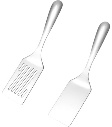 2 stycken spatlar av rostfritt stål, slitsade, stekspade set, grillspatel, platt spatel för matlagning för fritering och bakning