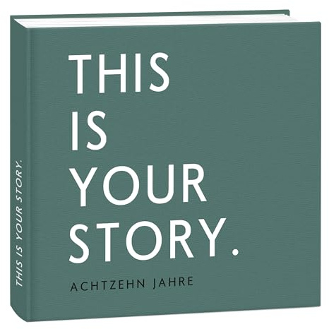 mintkind Erinnerungsbuch Kindheit Petrol – Geburtstagsbuch von 0 bis 18 Jahre, Geschenk zur Geburt, Leinenalbum mit Fotos & Einträgen, modern gestaltet mit Sprüchen & Vorlagen