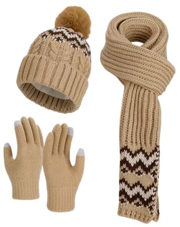 Nybhyjka Vinterhalsduk | kvinnor halsdukar handskar hatt stickade set - kall säker tjock handvärmare för utomhus festival promenader daglig snö skidåkning resa pendling kallt väder, Khaki, Refer to