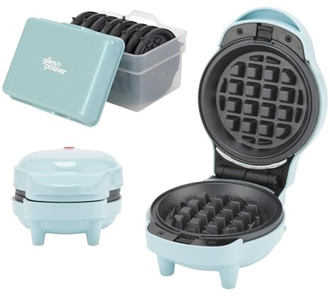 Giles & Posner Mini Waffle Maker & Storage Box Set – 5-in-1 Non-Stick Waffle Iron with Removable Cooking Plates, Durable Plastic Storage Container Holds up to 8 Plates, Perfect for Celebrations